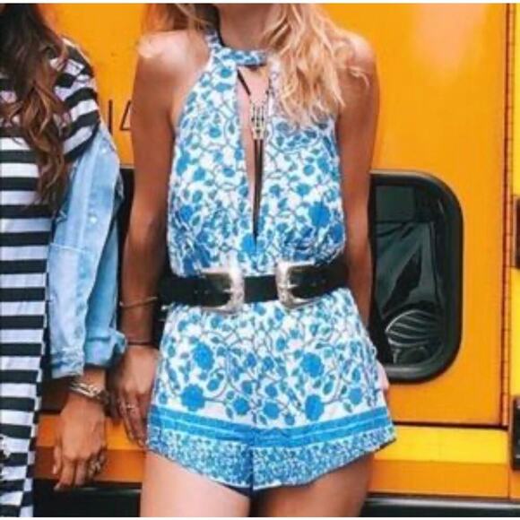 NWT Debbie Dabbie Blue Floral Romper with Tassels Size 6 - Picture 1 of 6